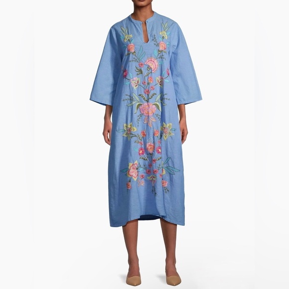 Johnny Was 100% cotton Mandarin Collar Midi Dress NEW - Picture 5 of 10